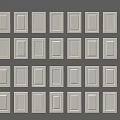 Multiple White Wardrobe Doors Neatly Arranged in Orderly Rows Against Grey Background