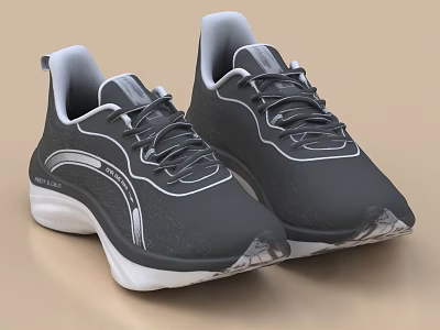 Modern Black And White Sneakers With Stylish Lines And White Sole 3d model