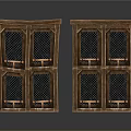 Double Brown Wooden Cabinets With Mesh Doors And Multi Layer Shelves