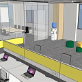 Modern Public Office Area With Cubicles Sofas Green Plants Tables And Windows