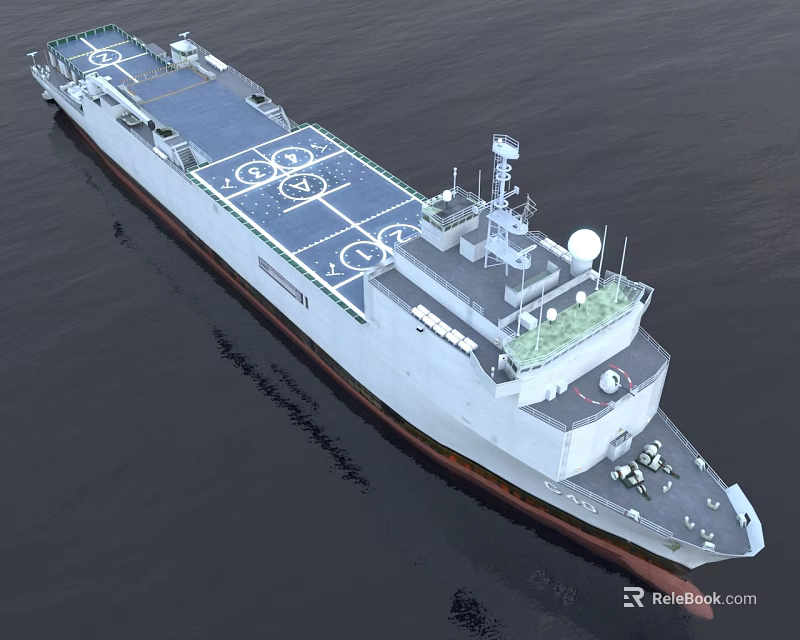 Modern Naval Warship With Helicopter Landing Deck Circular Markings And Radar Systems On Open Sea 3d model 