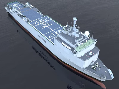 Modern Naval Warship With Helicopter Landing Deck Circular Markings And Radar Systems On Open Sea 3d model