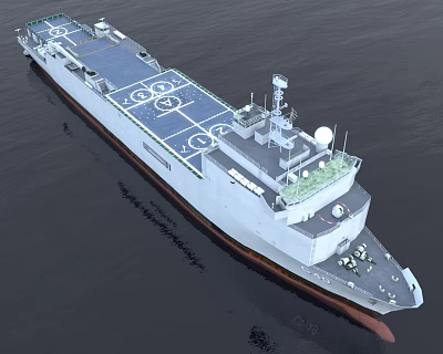 Modern Naval Warship With Helicopter Landing Deck Circular Markings And Radar Systems On Open Sea 3d model