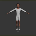 3D Character Model Wearing White Bodysuit Brown Hair Red Gloves Socks Standing Arms Outstretched