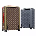 Luxury Luggage Suitcases With Classic Monogram Pattern Brown Gray Gold Silver Frames Red Handle And Stylish Design