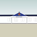 White Police Station Building Exterior With Blue Roof Emblem And Front Signage