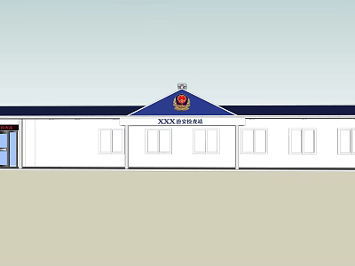 White Police Station Building Exterior With Blue Roof Emblem And Front Signage 3d model