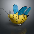 Cute Cartoon Bee Figure With Yellow Black Striped Body And Blue Wings