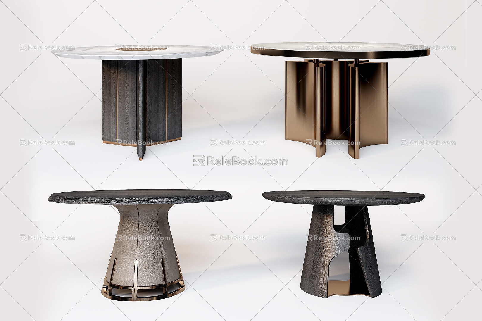 Round Table End View Desk 3d model