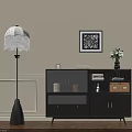 Elegant Modern Room Interior Design With Black Cabinet Books Vase Floor Lamp And Decorations
