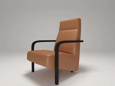 Brown Leather Single Seater Sofa With Black Armrests And Legs Modern Design 3d model