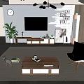 Modern Living Room Interior With Flat Screen TV Wooden Stand Accent Chair And Potted Plant