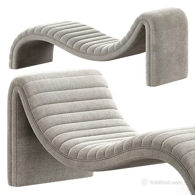 Modern Upholstered Lounge Chair With Striped Cushion And Curved Design Details 3d model 