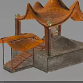 Ancient Historical Pavilion With Orange Canopy Columns Stone Brick Platform And Stairs