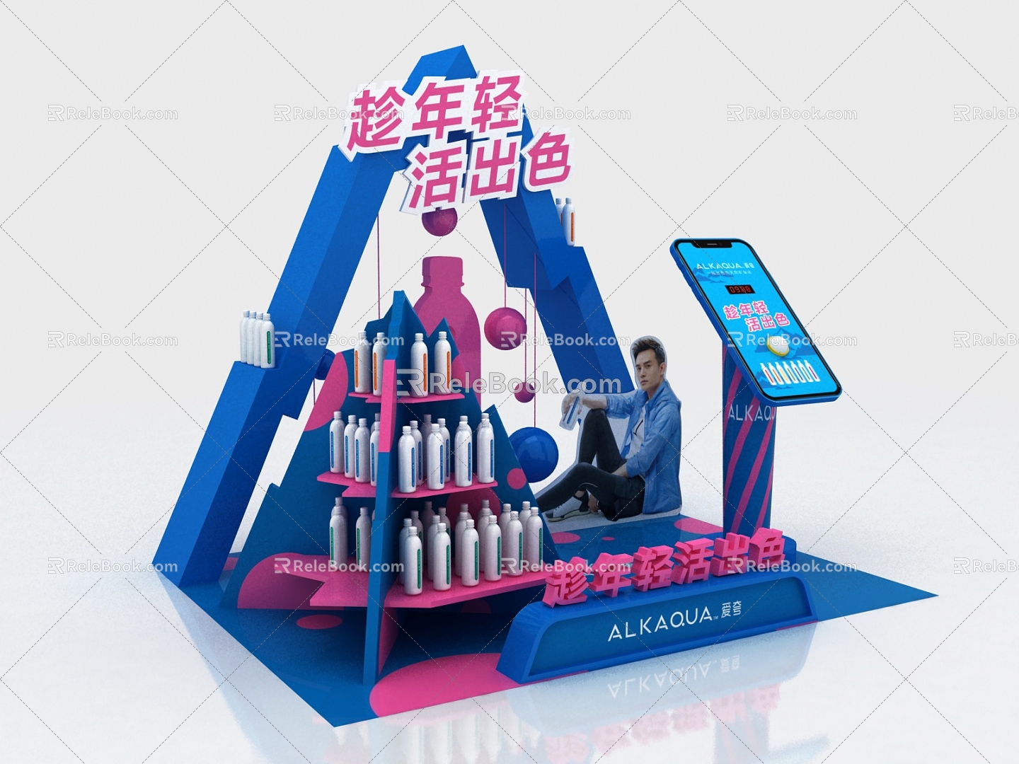 Modern pop-up shop exhibition shows drinks, US Chen, group photos, punch-in piles 3d model