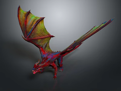 Vibrant Dragon 3D Render With Colorful Wings Detailed Scales And Mythical Design 3d model
