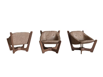 Three Stylish Leisure Chairs Featuring Wooden Frame And Comfortable Fabric Upholstery 3d model