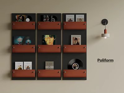 Poliform Wall Decor Black Frames With Brown Storage Compartments Holding Vinyl Records Books Decorative Items 3d model