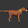 Polygonal Orange Dog with Red Patches and Green Collar 3D Model on Gray Background