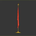 Golden Flagpole With Red Flag And Golden Base On Gray Background