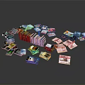 Household Items Including Books And Magazines Scattered On Black Background