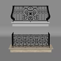 Elegant Wrought Iron Railings with Intricate Decorative Patterns on White Stone Base