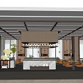 Elegant Modern Restaurant Interior With Wooden Ceiling Counter Pendant Lights And Dining Tables