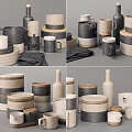 Minimalist Modern Ceramic Dinnerware Set With Beige Gray Cups Plates Jars And Bottles 3d model