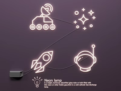 Neon Lamp Set with Rocket Astronaut Satellite and Stars Design for Kids Room Decor 3d model