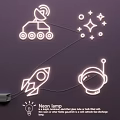 Neon Lamp Set with Rocket Astronaut Satellite and Stars Design for Kids Room Decor