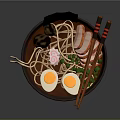 Delicious Ramen Bowl With Soft Boiled Eggs Nori Noodles And Chopsticks