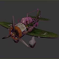 Vintage Green Propeller Airplane Model With Weathered Paint For Aerospace