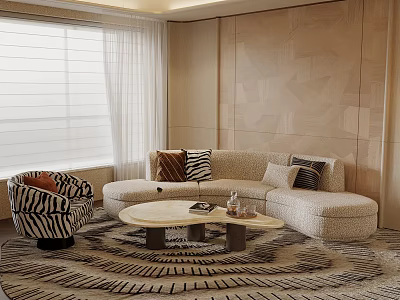 Elegant Curved Fabric Sofa And Marble Coffee Table Combination For Modern Cozy Luxury Living Room 3d model