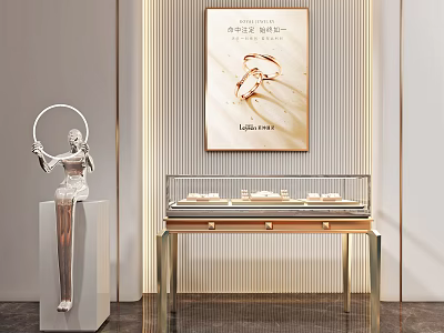 Jewelry Display Showcase With Glass Counter And Sculpture In Luxurious Retail Interior Design 3d model