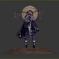 Decorative Character Figurine With Antler Headdress Long Hair Dark Cloak And Circular Base