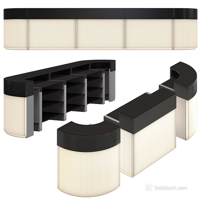 Modern Reception Desk With Curved Design Black White Pleated Panels And Lighting 3d model 