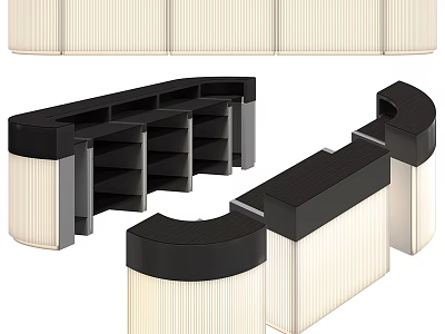 Modern Reception Desk With Curved Design Black White Pleated Panels And Lighting 3d model