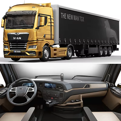 Golden MAN Truck Exterior And Cab Interior With Steering Wheel Dashboard 3d model Golden MAN Truck Exterior And Cab Interior With Steering Wheel Dashboard 3d model