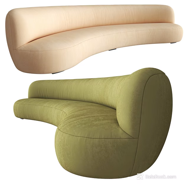 Modern Sectional Sofa Design With Beige And Green Curved Upholstered Seats 3d model 