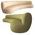 Modern Sectional Sofa Design With Beige And Green Curved Upholstered Seats
