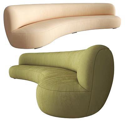 Modern Sectional Sofa Design With Beige And Green Curved Upholstered Seats 3d model