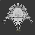 Fantastical Creature Art With Multiple Eyes Open Mouth Red Heart And Mechanical Tentacles