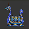 Elaborate Blue Dragon Shaped Ornamental Boat With Golden Accents And Circular Ornaments