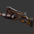 Futuristic Sci-Fi Weapon Design With Metallic Barrel Gold Silver Accents And Intricate Grip