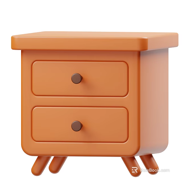 Orange Storage Cabinet With Two Drawers Round Knobs And Short Legs 3d model