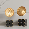 Stylish Table Lamps With Round Gold Textured Illuminated Shades and Black Structured Bases