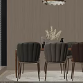 Wooden Dining Table Set With Modern Multi Colored Chairs And Decorative Items In Light Room 3d model