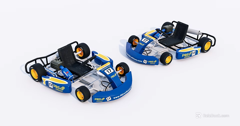 Two Blue And Yellow RIGI Go Karts With Black Seats And Number 11 3d model