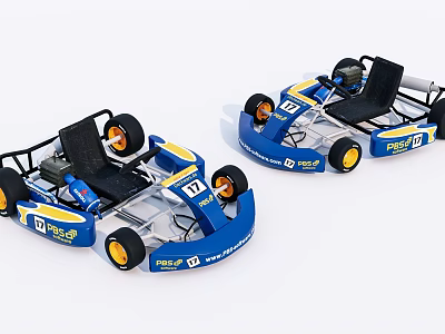 Two Blue And Yellow RIGI Go Karts With Black Seats And Number 11 3d model