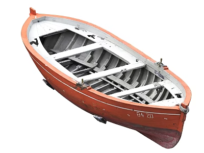 Wooden Boat With Orange Hull White Interior And BAY 210 Number 3d model